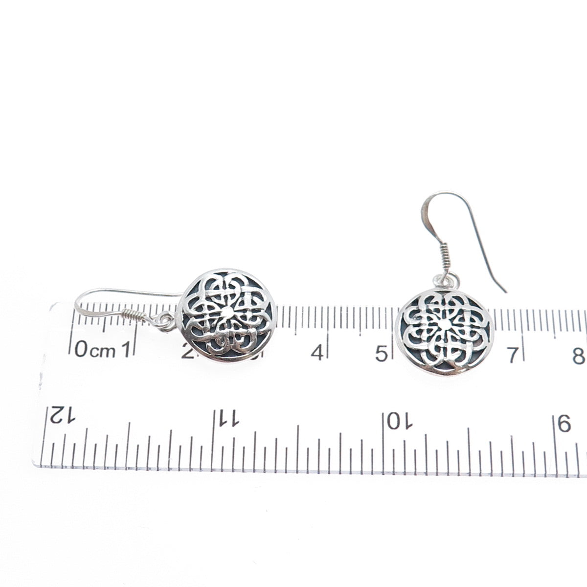 925 Sterling Silver Vintage Celtic Flower Oxidized Dangle Earrings