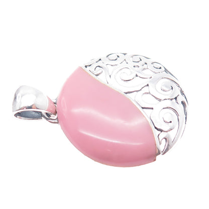 SX Sally C 925 Sterling Silver Vintage Pink Enamel Yin Yang Ornate Charm Pendant