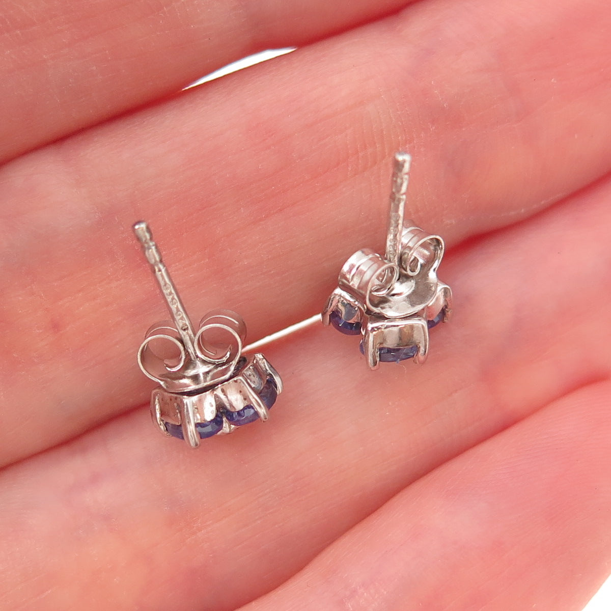 Chuck Clemency 925 Sterling Silver Real Diamond & Tanzanite Flower Stud Earrings