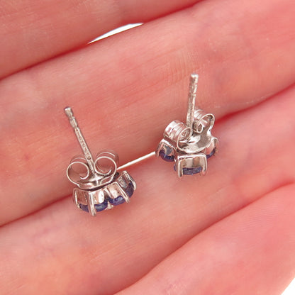 Chuck Clemency 925 Sterling Silver Real Diamond & Tanzanite Flower Stud Earrings