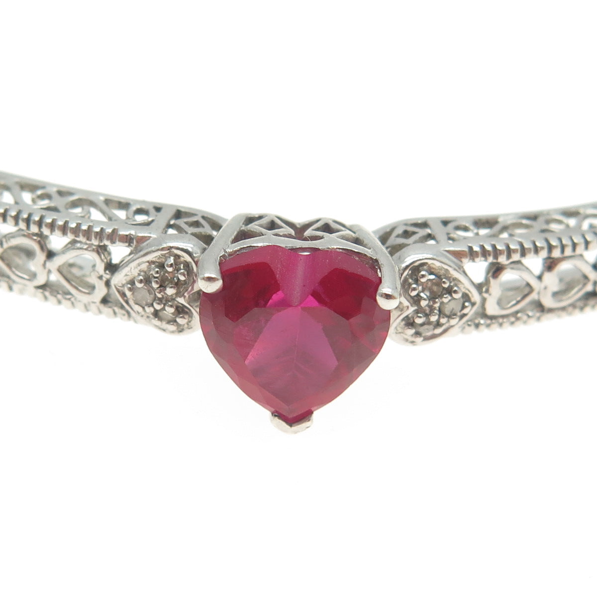 XAVIER 925 Sterling Silver Real White Diamond & Lab-Created Ruby Bracelet 7.25"