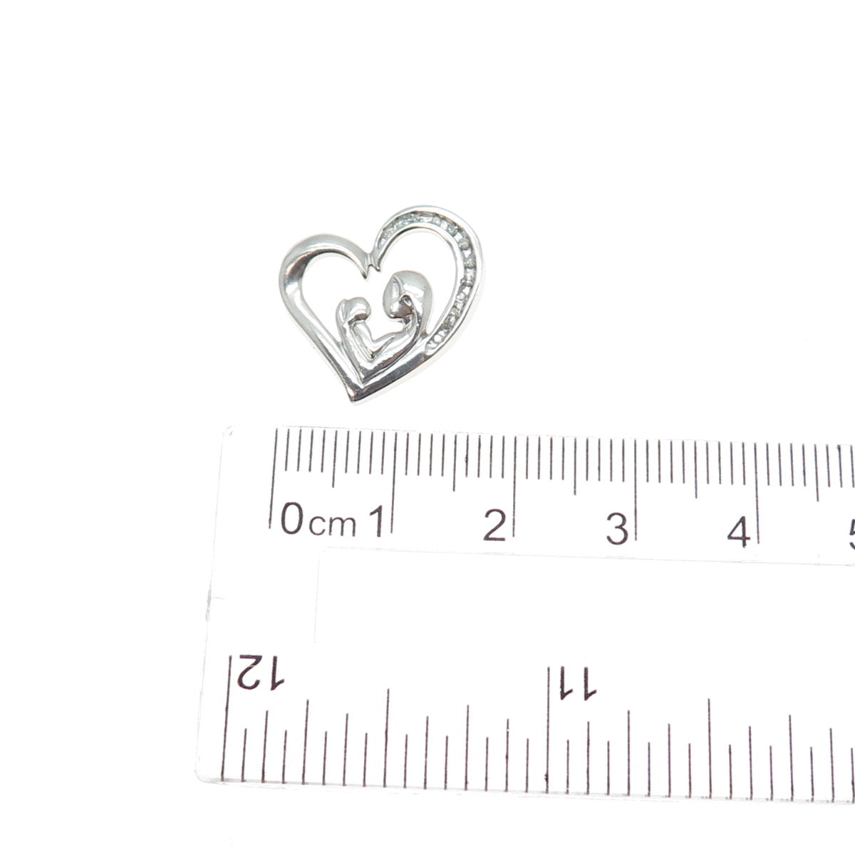 925 Sterling Silver Real Diamond Mom & Child Heart Minimalist Slide Pendant