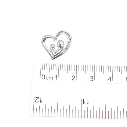 925 Sterling Silver Real Diamond Mom & Child Heart Minimalist Slide Pendant
