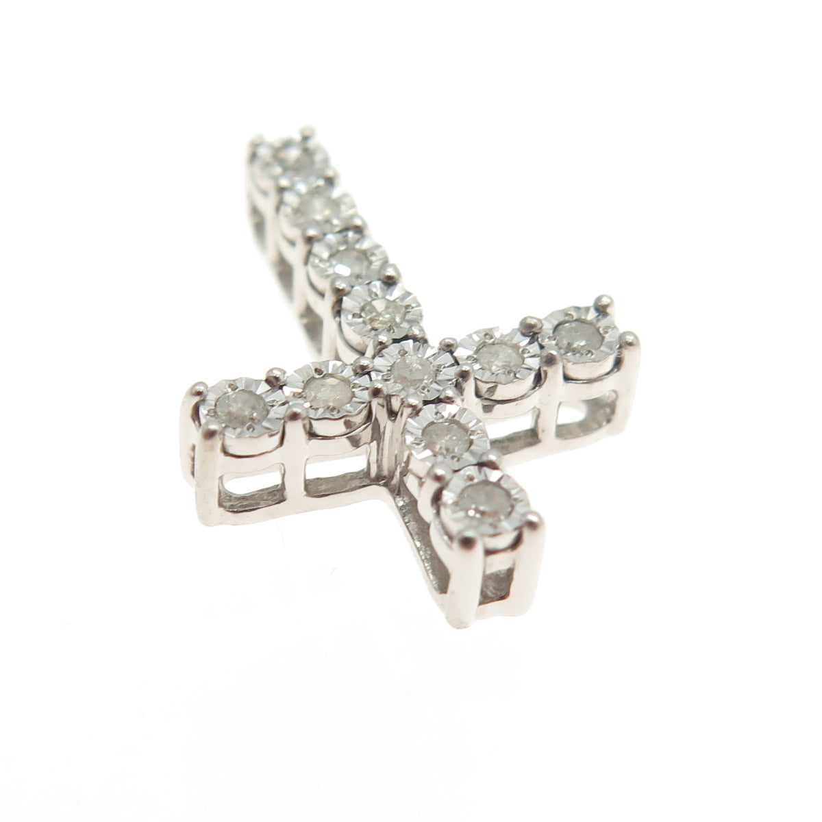 SK9 Allure Gems 925 Sterling Silver Real Round-Cut Diamond Cross Slide Pendant