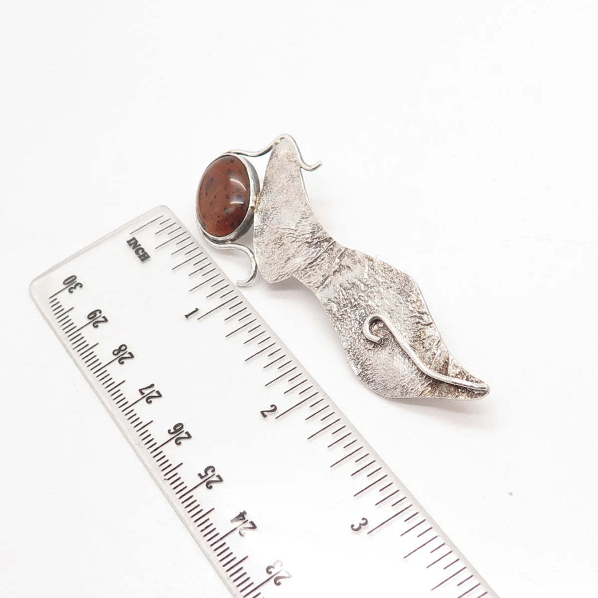 925 Sterling Silver Vintage Real Agate Gemstone Modernist Pin Brooch