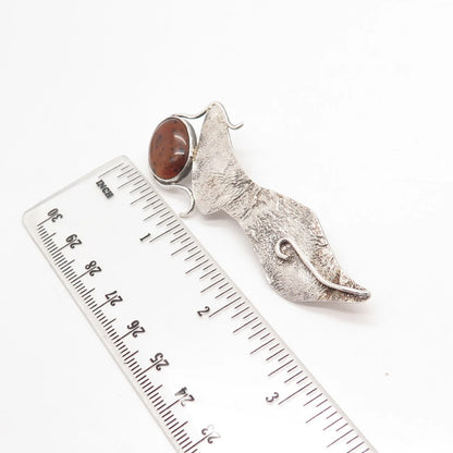 925 Sterling Silver Vintage Real Agate Gemstone Modernist Pin Brooch