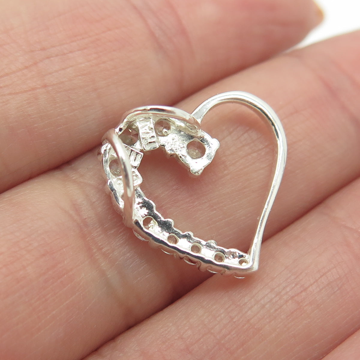 HAN 925 Sterling Silver C Z Open Heart Slide Pendant