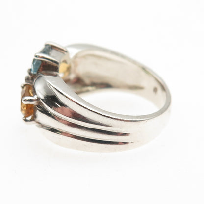 Pranda Sterling Silver Vintage Real Topaz Amethyst Citrine & Peridot Ring Size 6