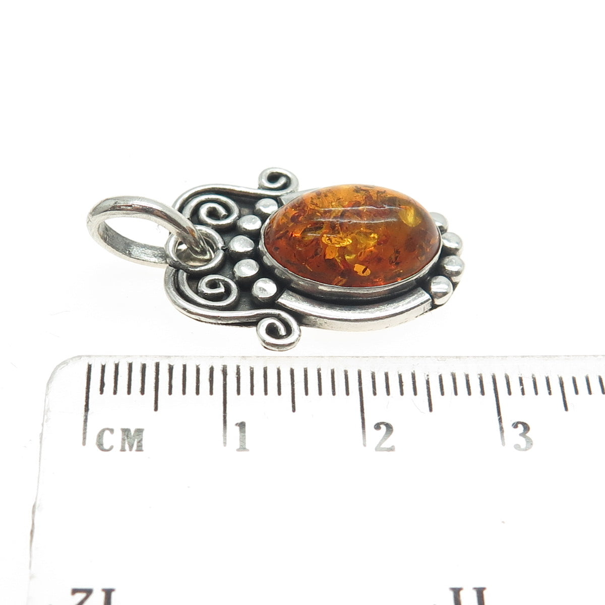 925 Sterling Silver Vintage Real Amber Modernist Charm Pendant