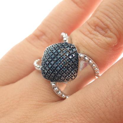 SAMARA SJD 925 Sterling Silver Real Blue Diamond Crisscross Ring Size 6