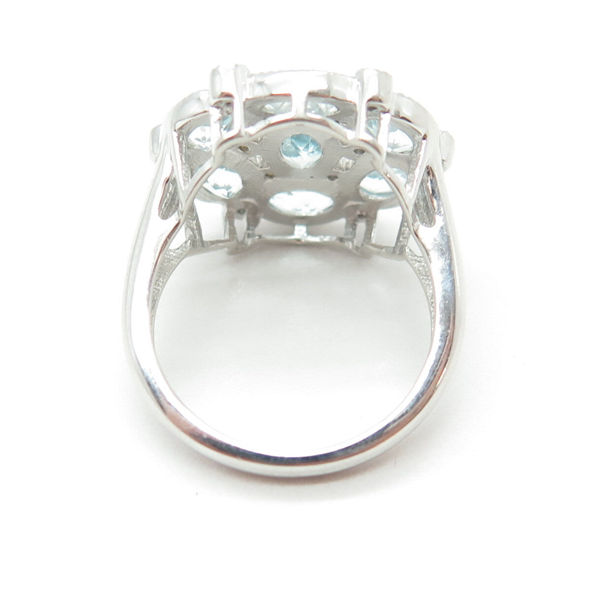 925 Sterling Silver Real Oval-Cut Blue & White Topaz Gemstone Ring Size 6.75