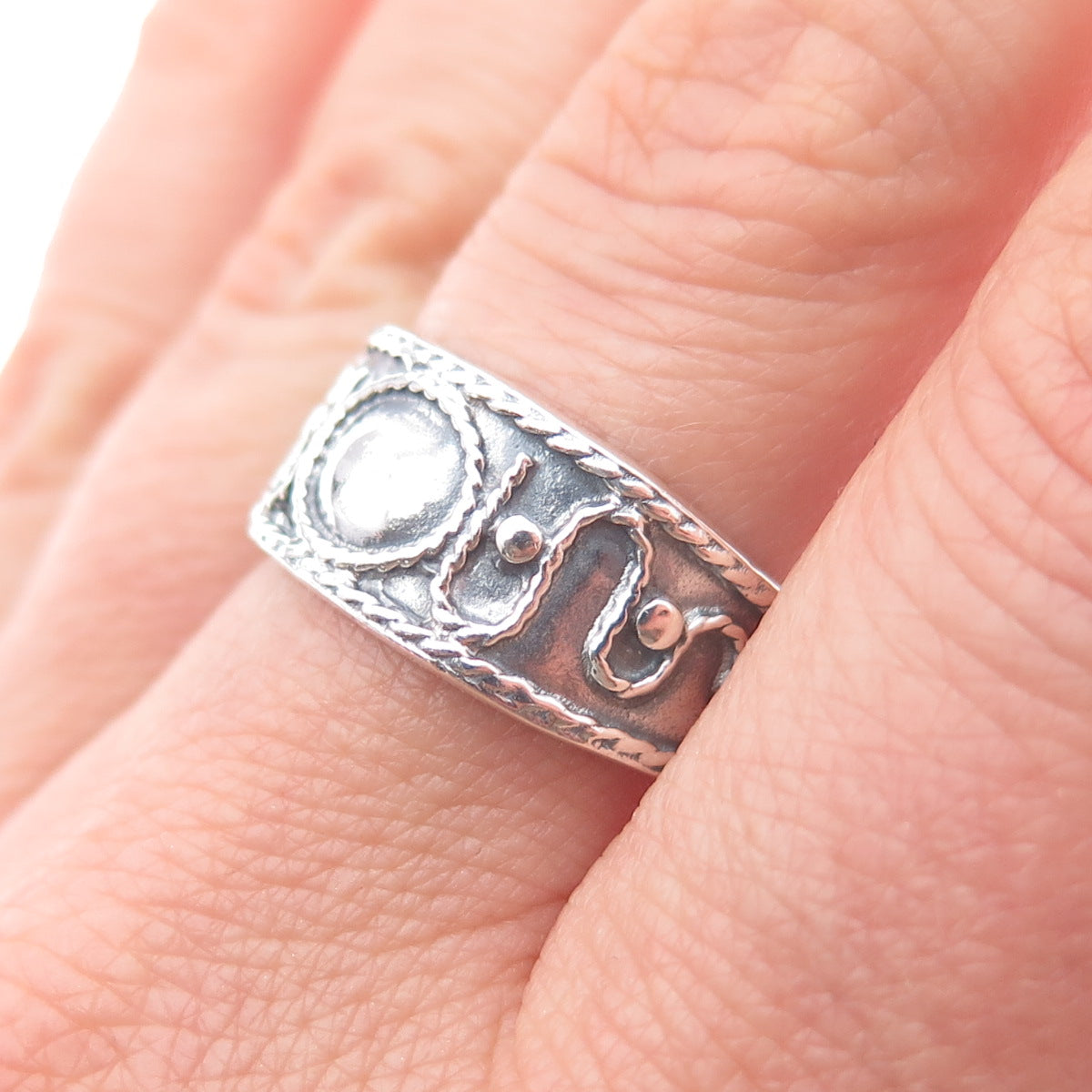 925 Sterling Silver Vintage Modernist Swirl Oxidized Ring Size 8.25