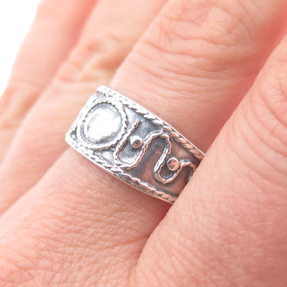 925 Sterling Silver Vintage Modernist Swirl Oxidized Ring Size 8.25