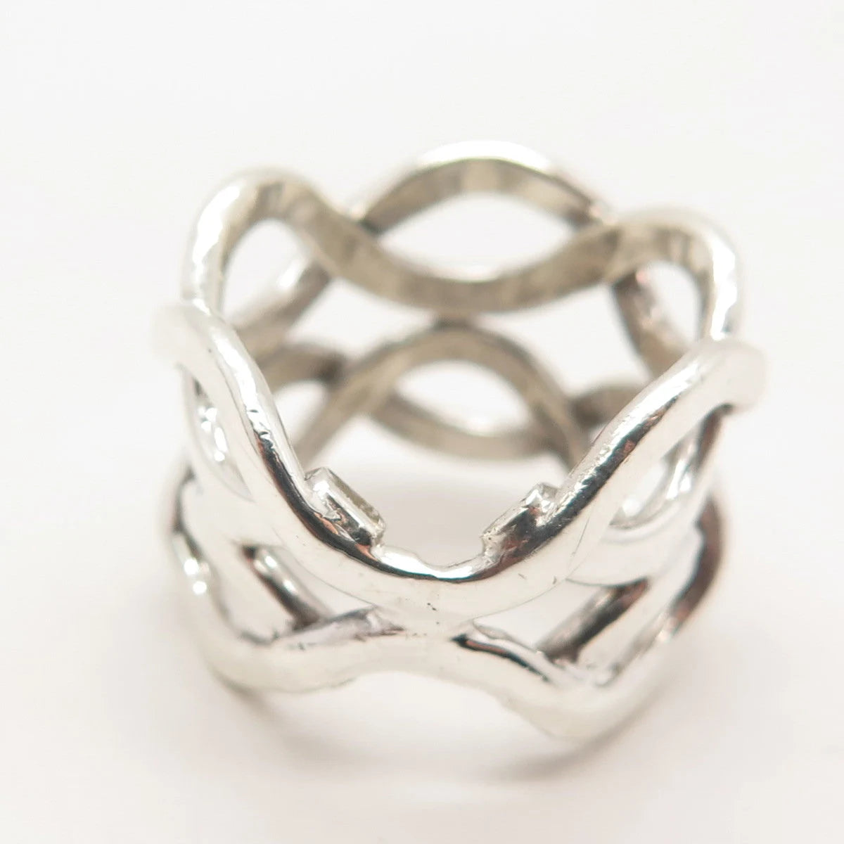 925 Sterling Silver Vintage Mexico Infinity Wide Ring Size 7.75