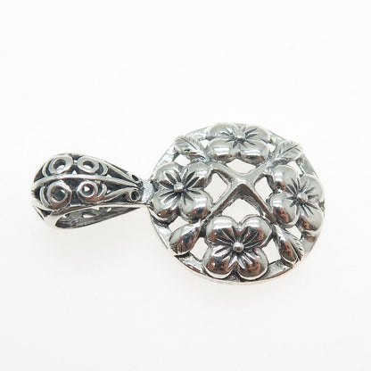 925 Sterling Silver Vintage Flower Blossom Oxidized Charm Pendant