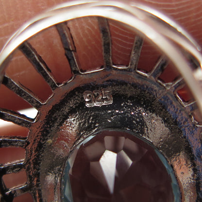 925 Sterling Silver Real Oval-Cut Blue Topaz Sunrise Oxidized Ring Size 7