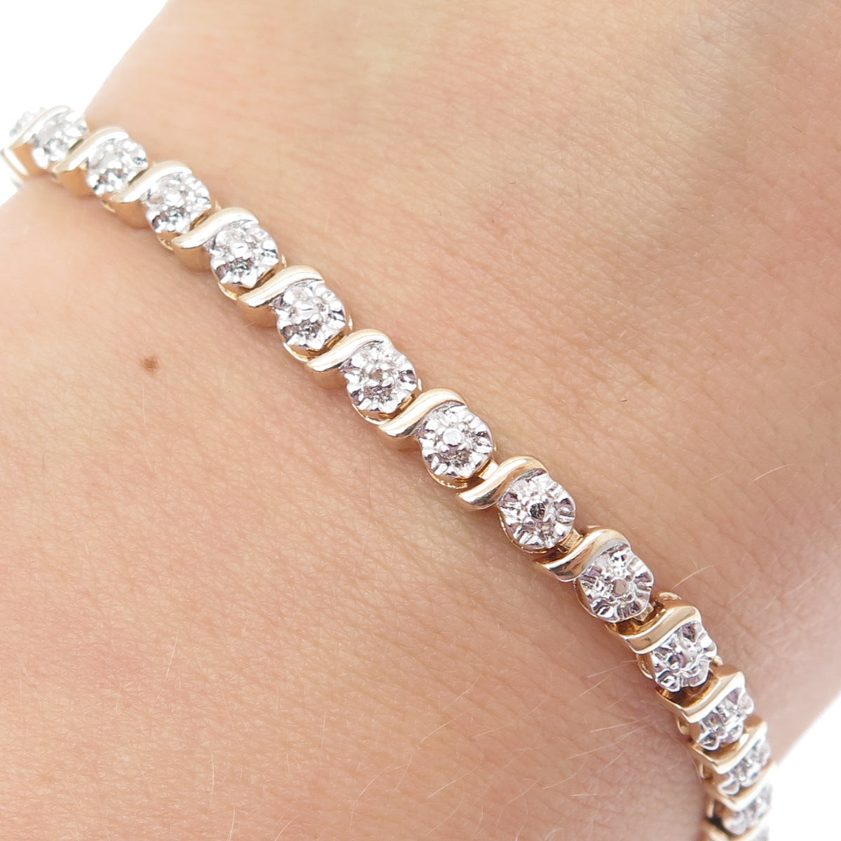 ROSS SIMONS Sterling Gold Plated Real Diamond Accent Tennis Link Bracelet 7"