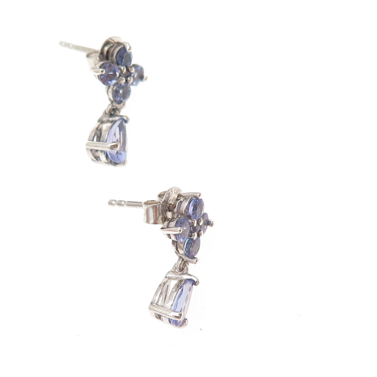 Chuck Clemency 925 Sterling Silver Real Round & Pear-Cut Tanzanite Earrings