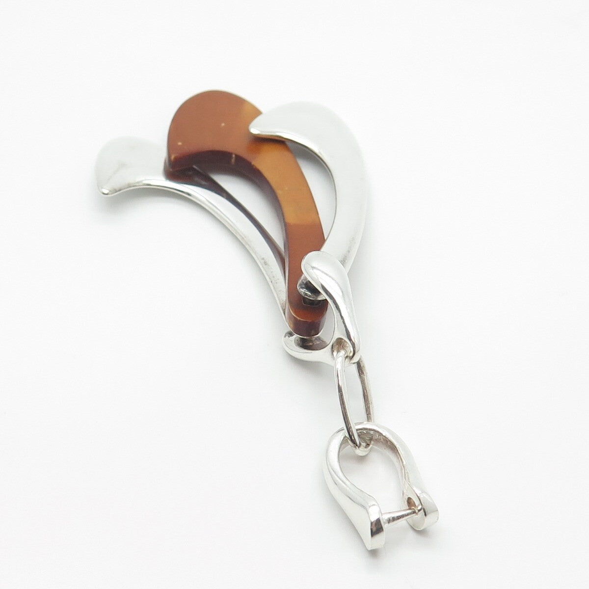 925 Sterling Silver Vintage Wood Hook Amulet Pendant