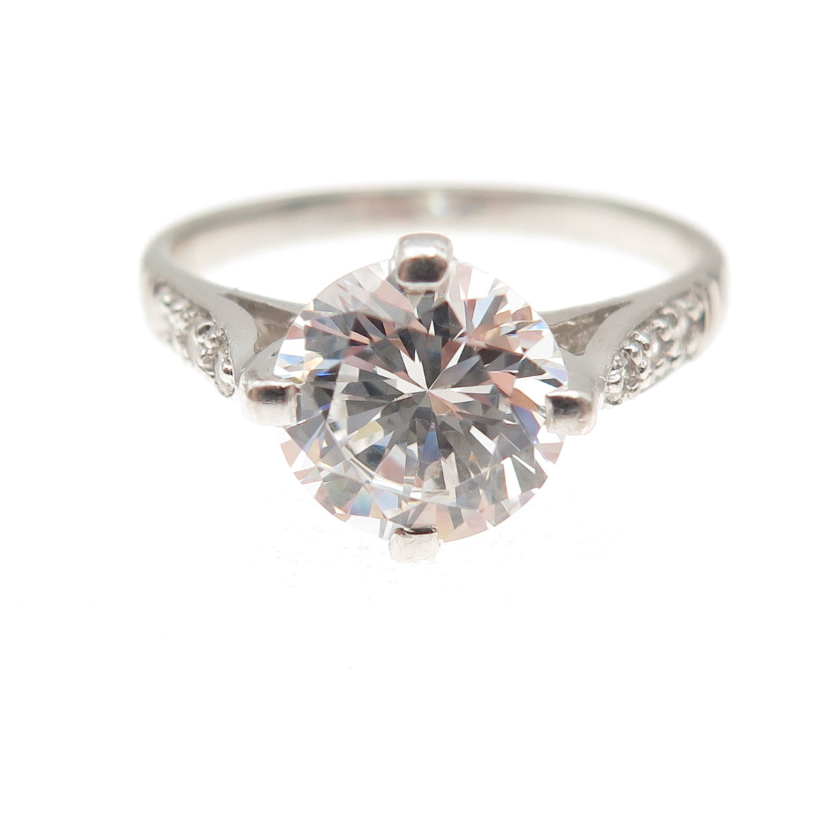 925 Sterling Silver Round-Cut C Z Engagement Ring Size 10