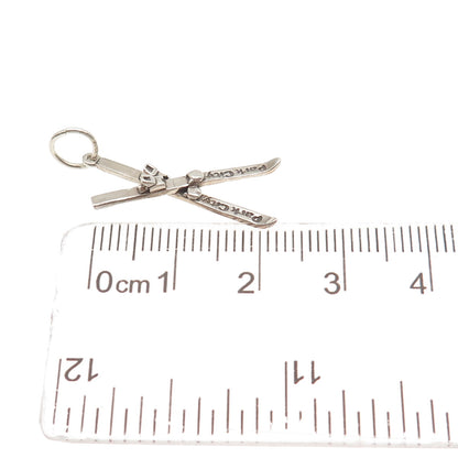 Park City Jewelers 925 Sterling Vintage Crossed Snow Skis Oxidized Mini Pendant