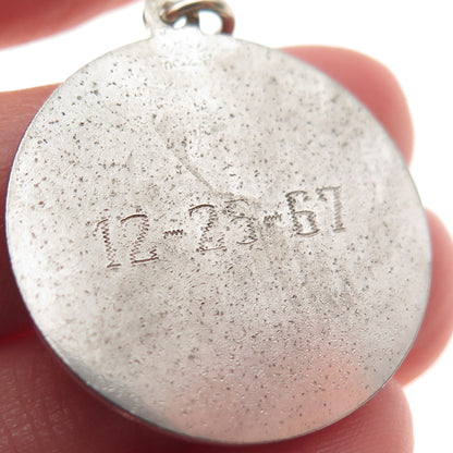 ELCO 925 Sterling Silver Vintage Rhinestone Engraved Merry Christmas Pendant