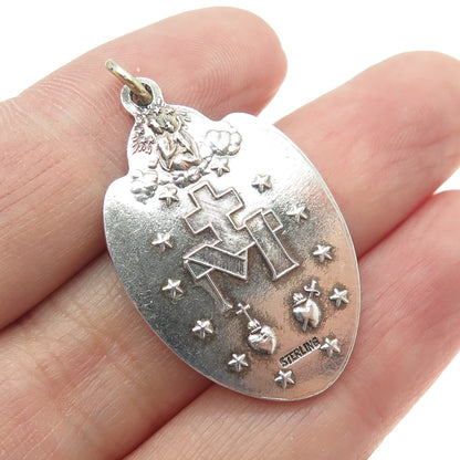 925 Sterling Silver Antique 1830 St. Mary Miraculous Religious Pendant