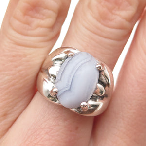 KABANA 925 Sterling Silver Vintage Real Lace Agate Modernist Ring Size 7