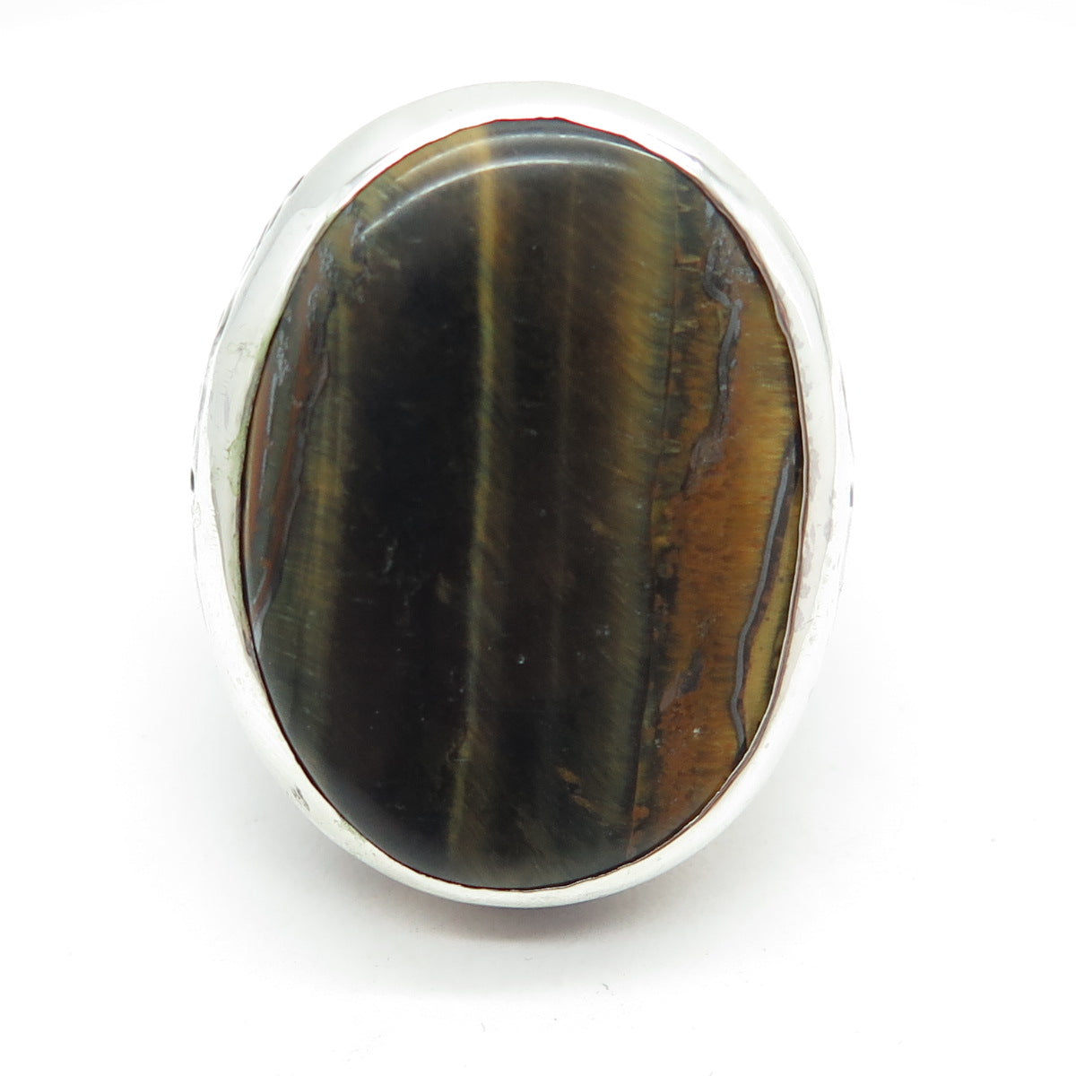 925 Sterling Silver Vintage Real Tiger Eye Engraved Statement Ring Size 10.25