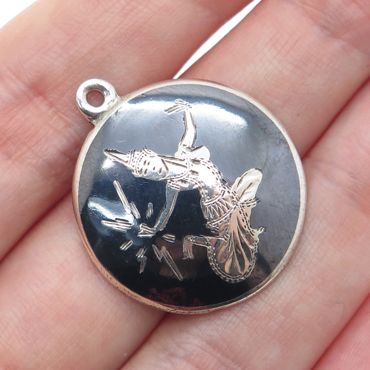 925 Sterling Silver Antique Siam Niello Hindu Goddess Charm Pendant