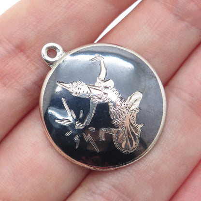 925 Sterling Silver Antique Siam Niello Hindu Goddess Charm Pendant