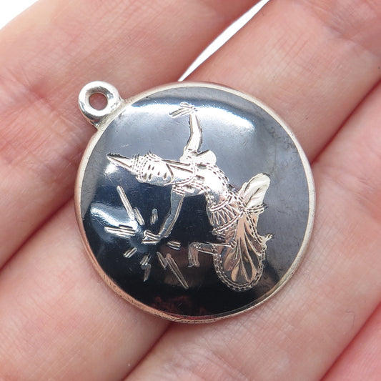 925 Sterling Silver Antique Siam Niello Hindu Goddess Charm Pendant