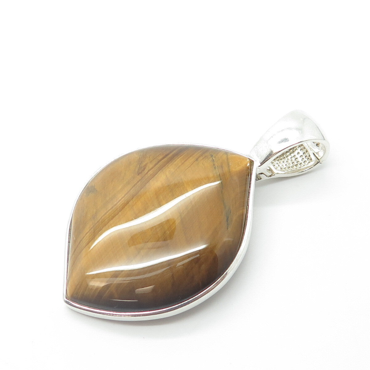 925 Sterling Silver Whitney Kelly Real Tiger Eye Gem Large Pendant