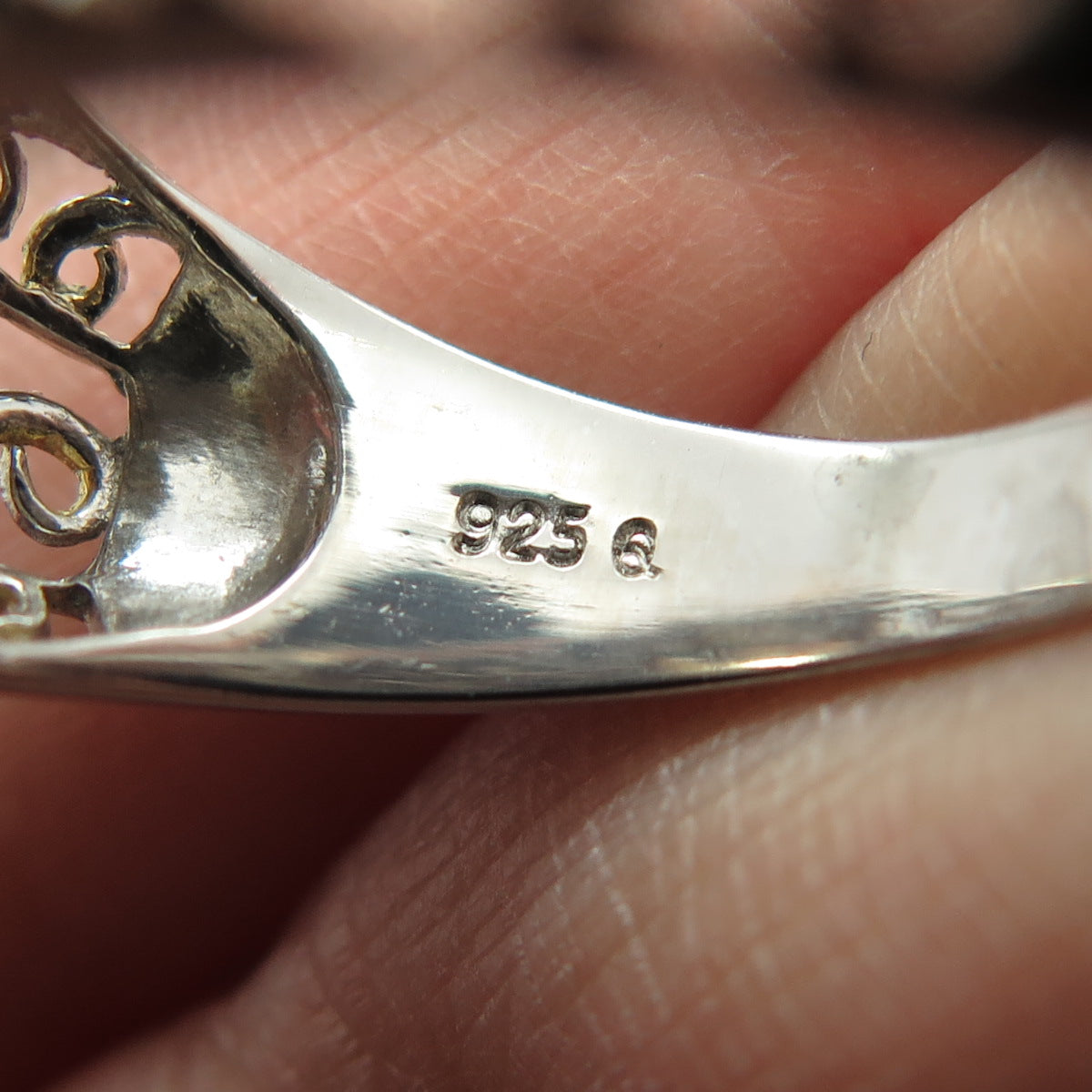 925 Sterling Silver Real Emerald-Cut Lime Citrine Swirl Ring Size 8.25