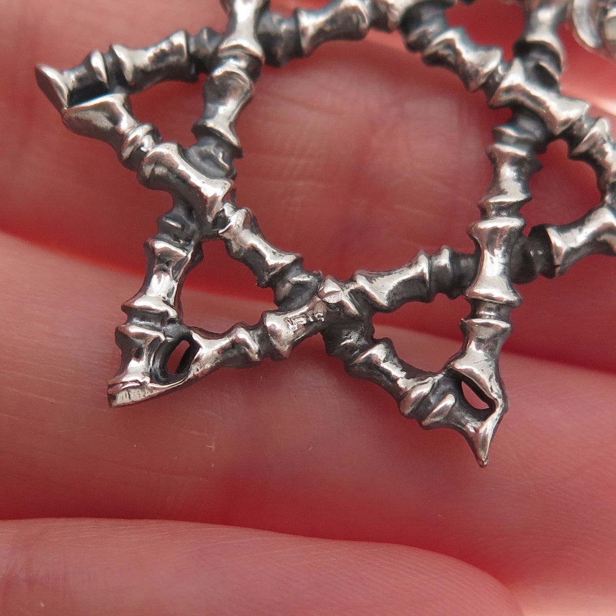925 Sterling Silver Vintage Star of David Bamboo Oxidized Charm Pendant