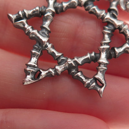 925 Sterling Silver Vintage Star of David Bamboo Oxidized Charm Pendant