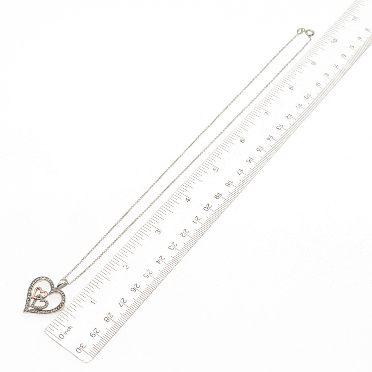 Sun 925 Sterling Silver 10K Gold Real Diamond Heart Cable Chain Necklace 18"
