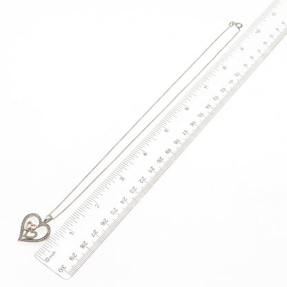 Sun 925 Sterling Silver 10K Gold Real Diamond Heart Cable Chain Necklace 18"