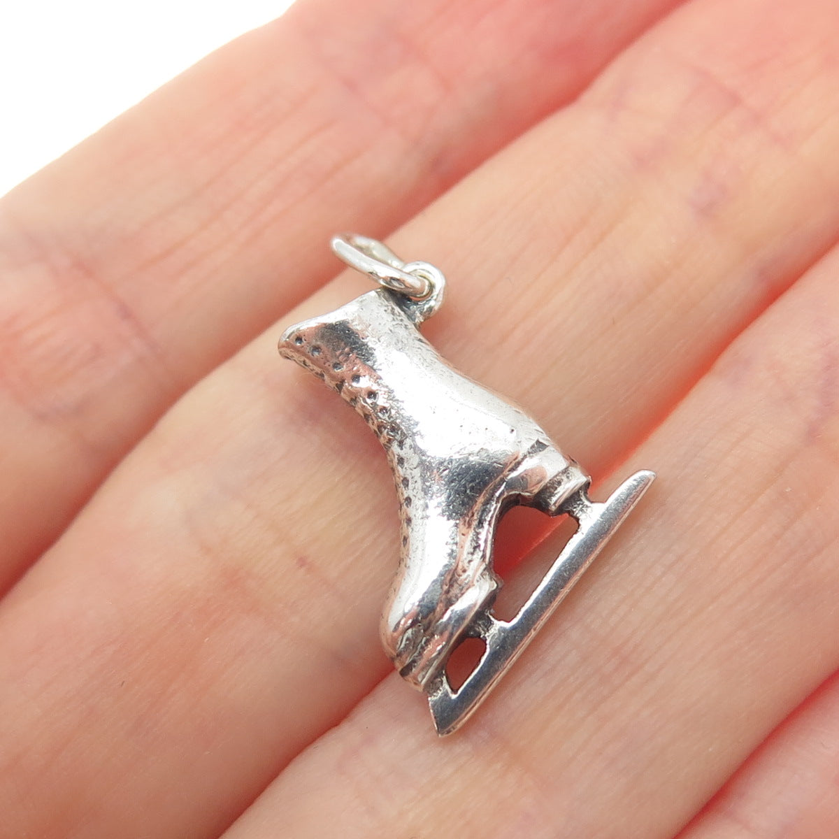 800 Silver Vintage Ice Skating Shoe Oxidized Minimalist 3D Charm Pendant