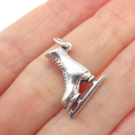800 Silver Vintage Ice Skating Shoe Oxidized Minimalist 3D Charm Pendant