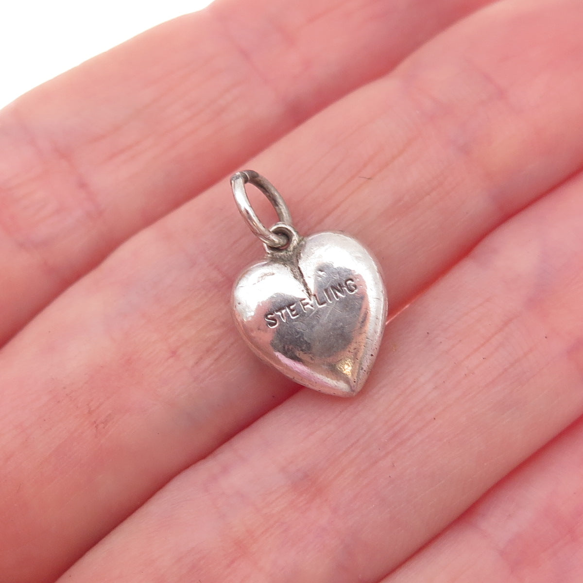 925 Sterling Silver Antique Art Deco Engraved Heart Chatelaine Charm Pendant