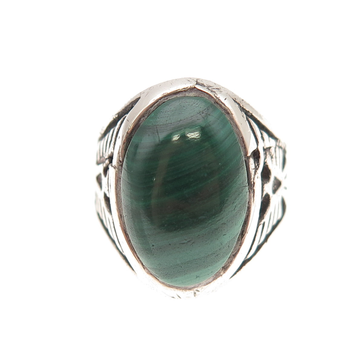 Old Pawn 925 Sterling Silver Vintage Malachite Thunderbird Tribal Ring Size 7