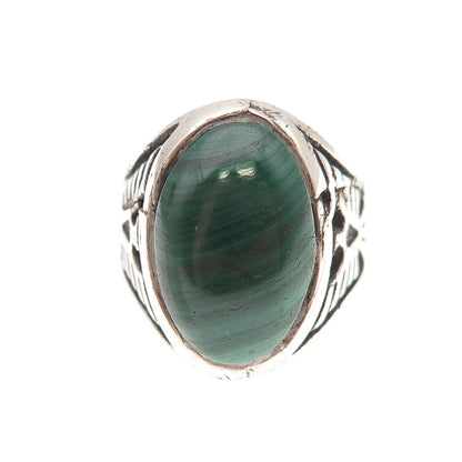 Old Pawn 925 Sterling Silver Vintage Malachite Thunderbird Tribal Ring Size 7