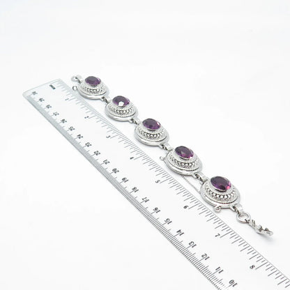 925 Sterling Silver Antique Danecraft Amethyst Tennis Link Bracelet 7"