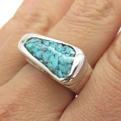 B/C NED BOWMAN Sterling Silver Vintage Turquoise Inlay Modernist Ring Size 8.5