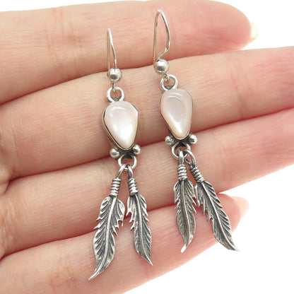 Old Pawn 925 Sterling Vintage Southwestern Mother-of-Pear Feather Earrings