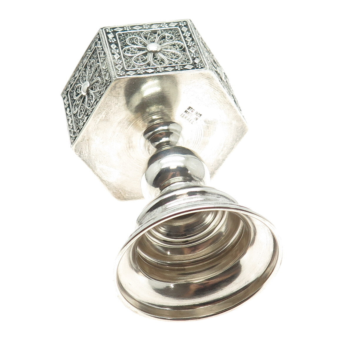 925 Sterling Silver Vintage Israel Filigree Floral Candlestick