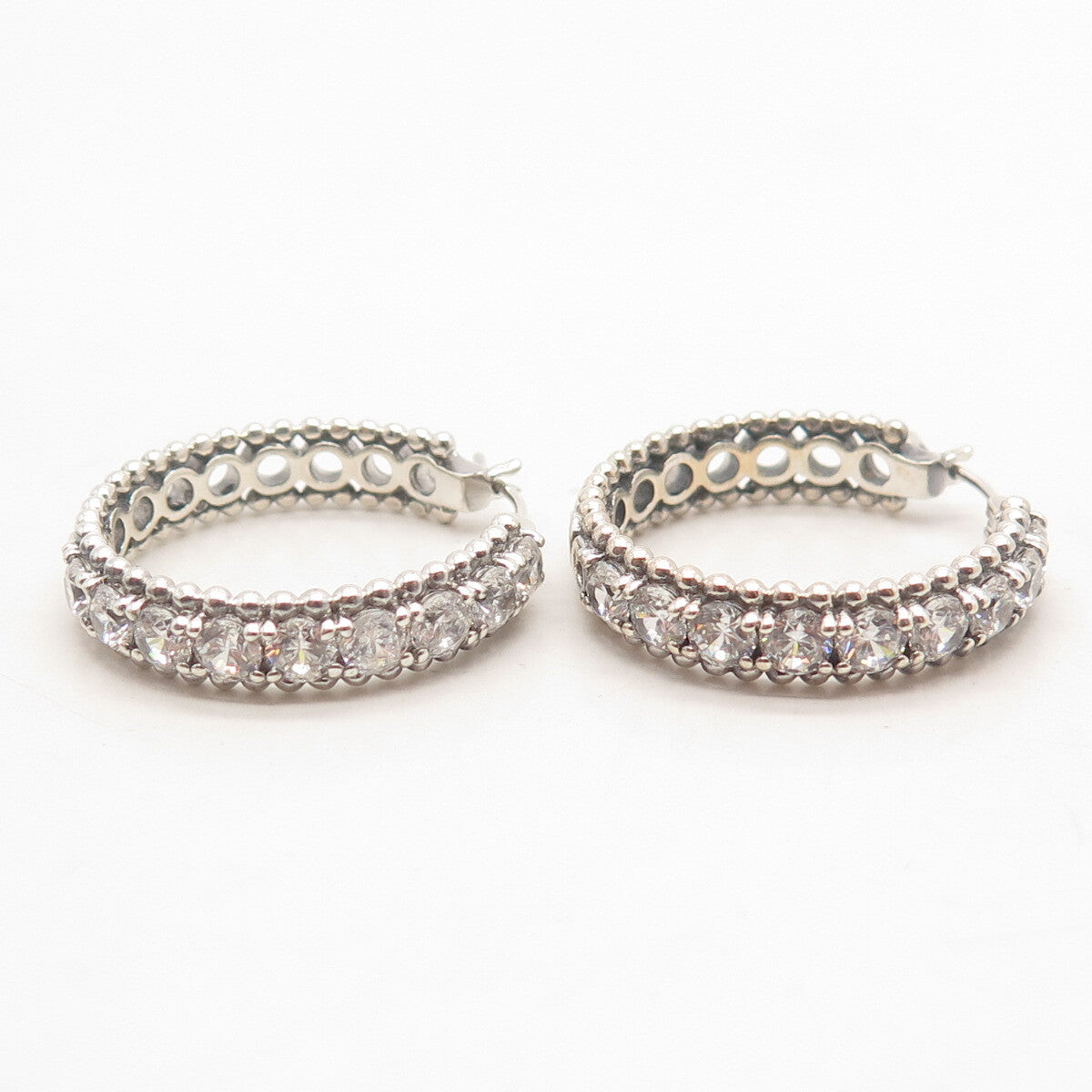 925 Sterling Silver Vintage C Z Round Hoop Earrings
