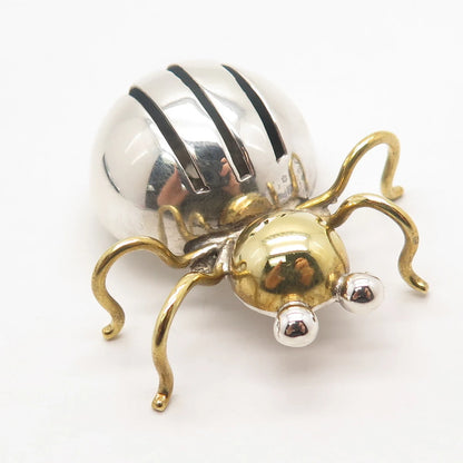 925 Sterling Silver 2-Tone Vintage Mexico Beatle Insect Pin Brooch