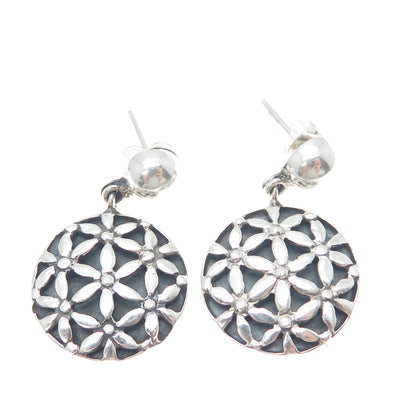 PLATELLA 950 Silver Vintage Floral Round Dangle Earrings